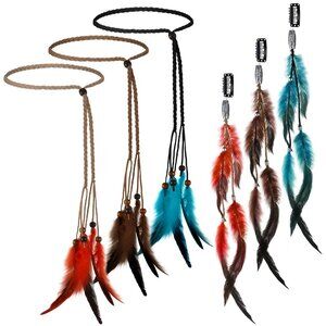 Feather Headband & Hair Clip Set - Boho Hair Accessories with Clip Comb